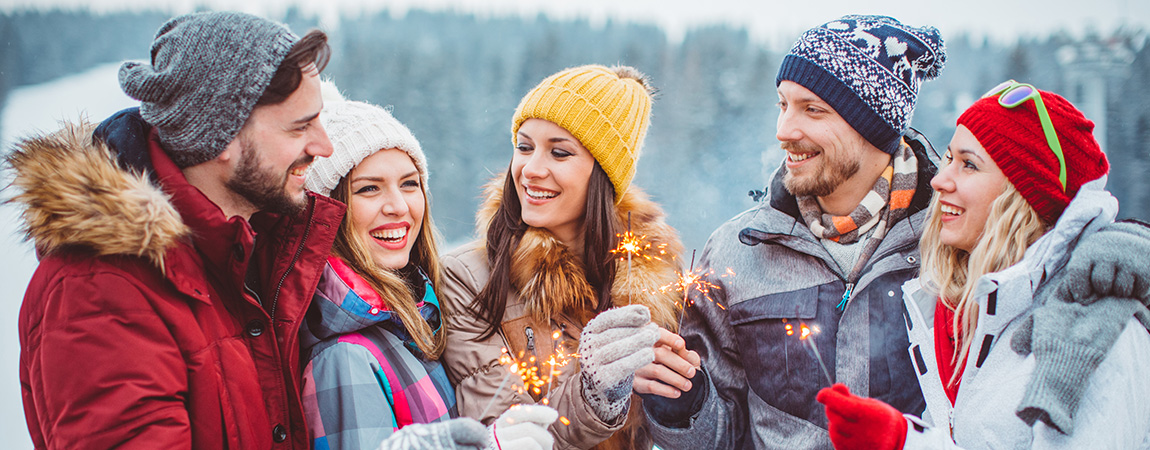 Group of friends hanging outside in winter