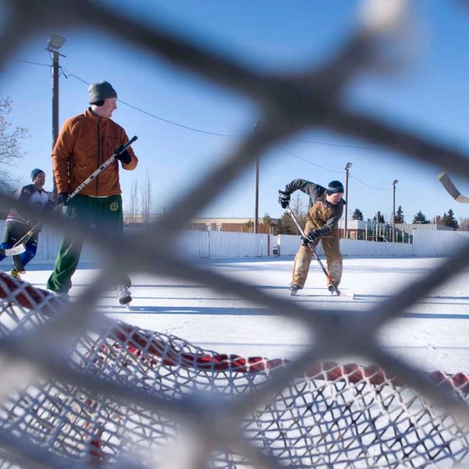 Picture of hockey players taken through the net